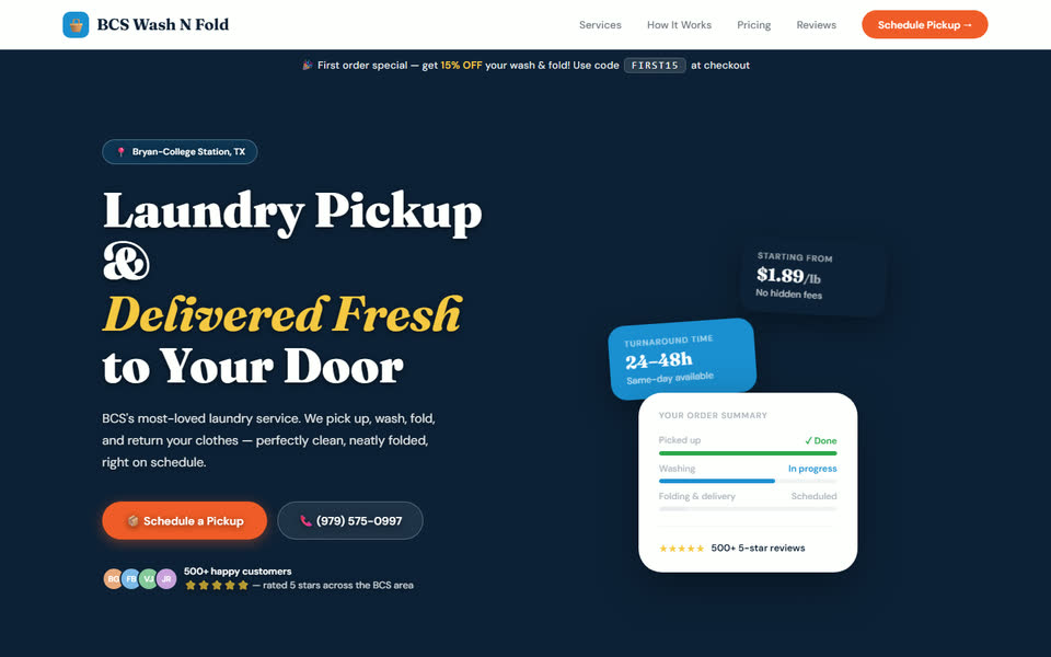 BCS Wash N Fold homepage